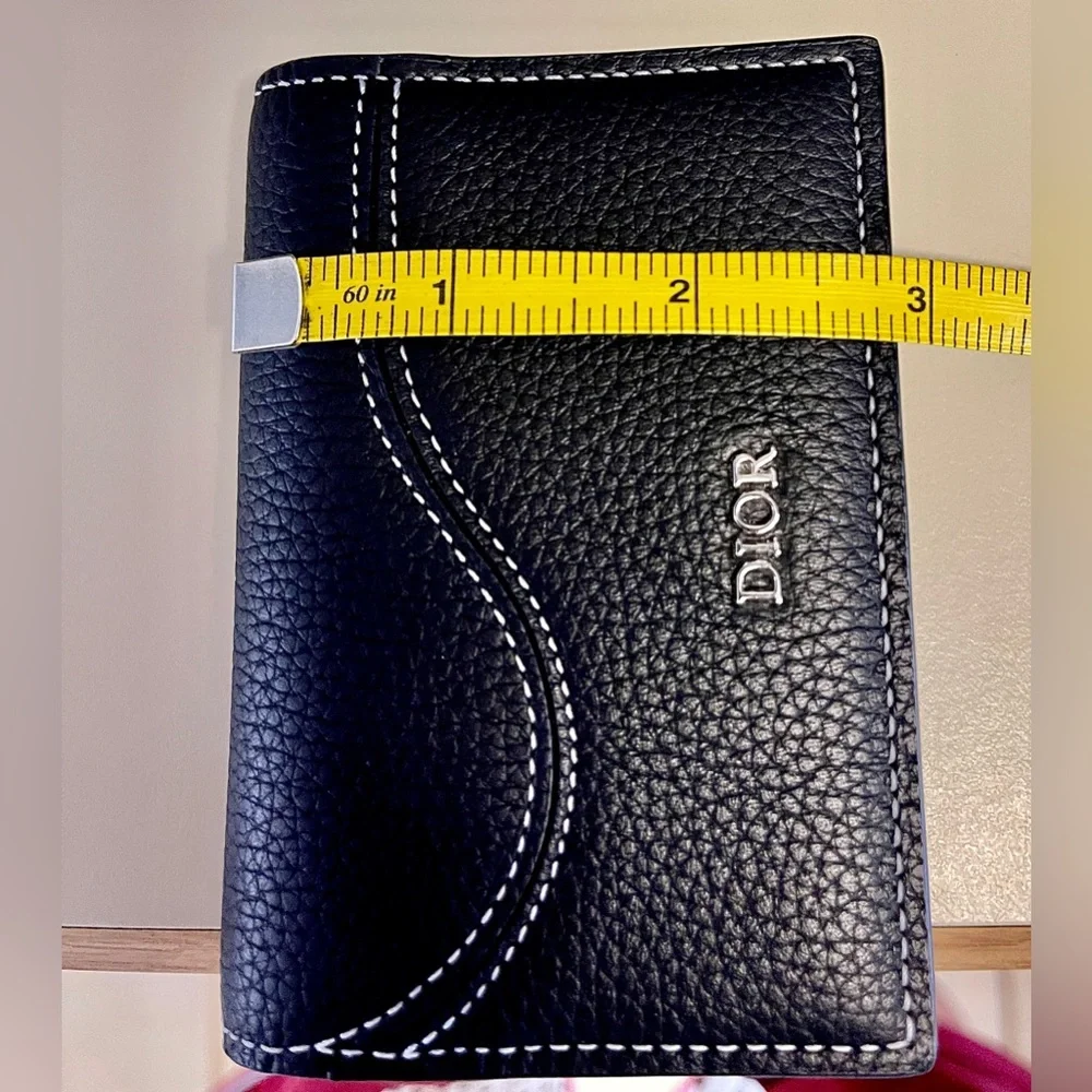 Dior NWOT Leather Wallet with Box&Dust bagPebbled black leather/white stitching
